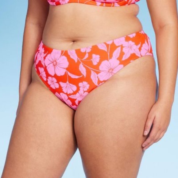 Wild Fable Pink Floral Bralette Cheeky Bikini Set & Cover Up 3PC Women 2X 3X NEW - Picture 3 of 12